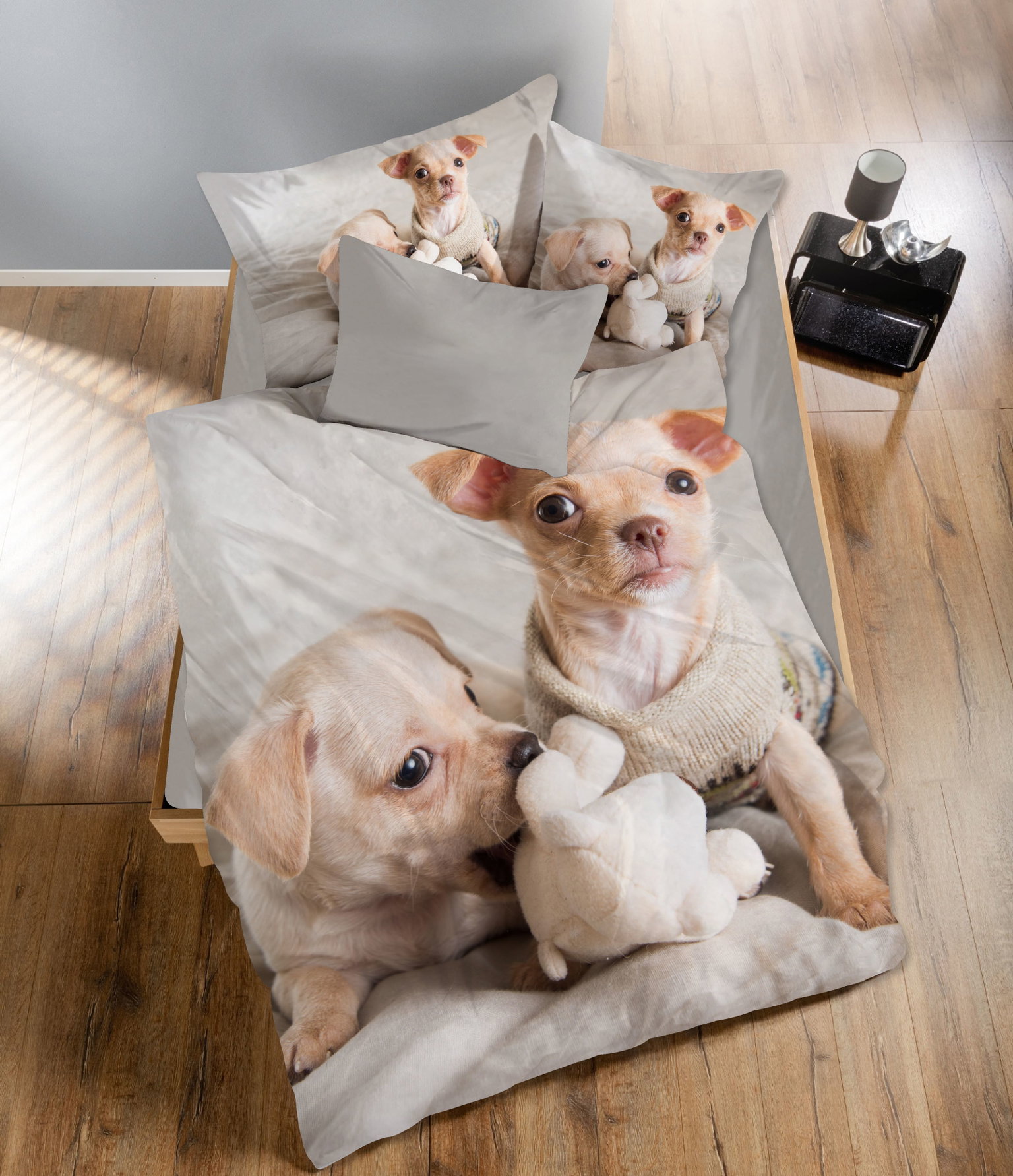 Vaikiškas satininės patalynės komplektas CREYA DOGS 3D, 140 x 200 cm, 50 x 70 cm, 100% medvilnės-0