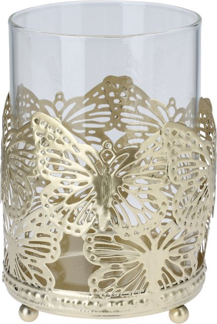 Stiklinė žvakidė BUTTERFLY, auksinės sp., 9 x 11 cm