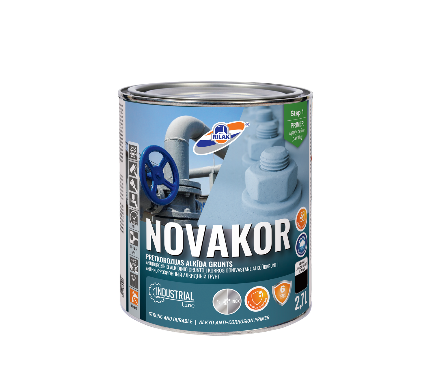 Antikorozinis metalo gruntas RILAK NOVAKOR, juodos sp., 2,7 l-0