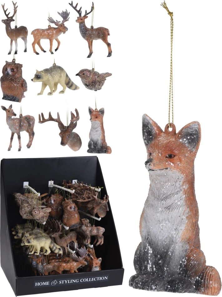 Kalėdinė eglės dekoracija FOREST ANIMALS, 9 rūšys, 12 cm