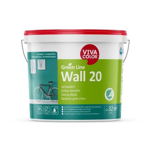 Sienų dažai VIVACOLOR GREEN LINE WALL 20, pusiau matiniai, baltos sp., A bazė, 2,7 l