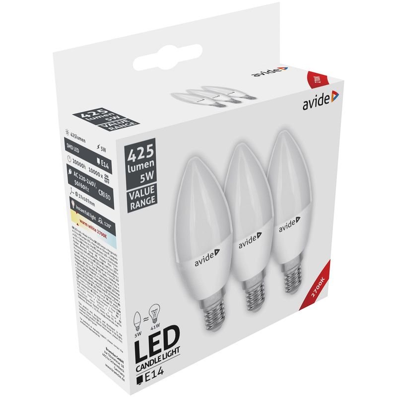 LED lemputės AVIDE, E14, 5W (=41W), 2700K, 220-240V, 425 lm, 3 vnt - 2
