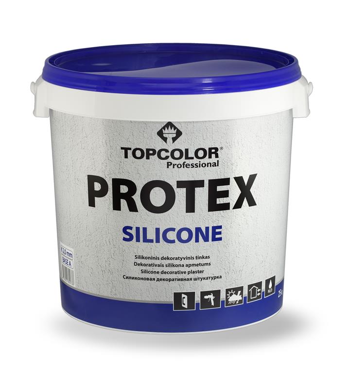 Dekoratyvinis tinkas TOPCOLOR Protex Silicone, ištisinis 2 mm, C bazė, bespalvis, 25 kg-0