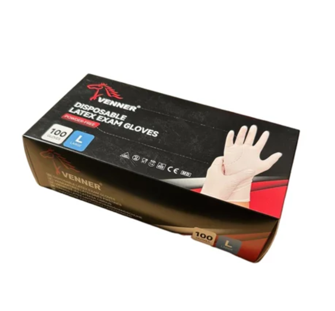 Vienkartinės lateksinės pirštinės be pudros LATEX-60, L dydžio, 100 vnt.