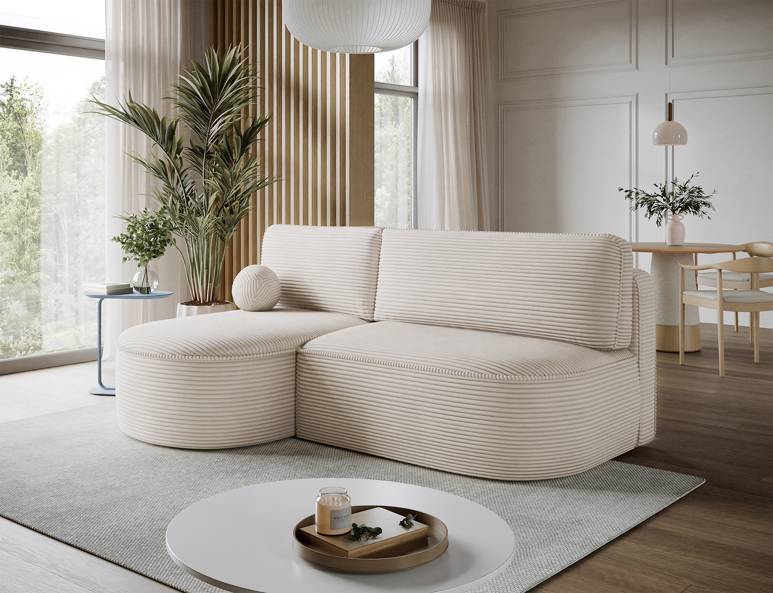 Kampinė sofa - lova Livosa Jarell 18, smėlio sp., kairinė, 144 x 220 cm x 93 cm - 4