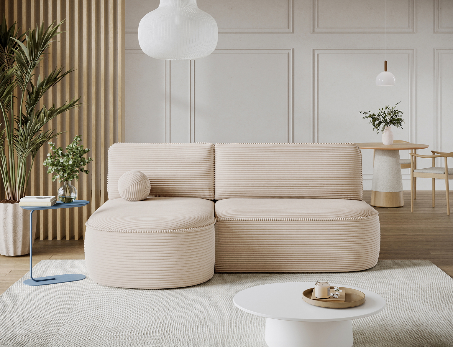 Kampinė sofa - lova Livosa Jarell 18, smėlio sp., kairinė, 144 x 220 cm x 93 cm-1
