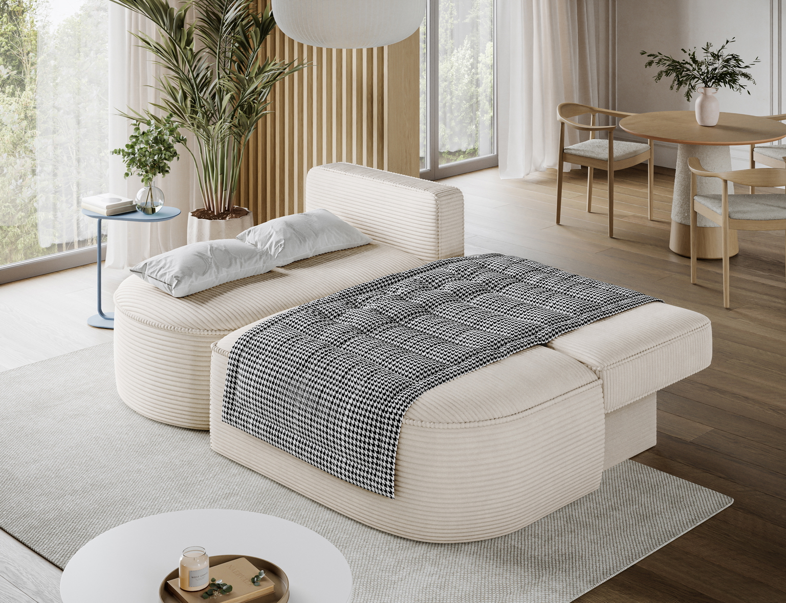 Kampinė sofa - lova Livosa Jarell 18, smėlio sp., kairinė, 144 x 220 cm x 93 cm - 7