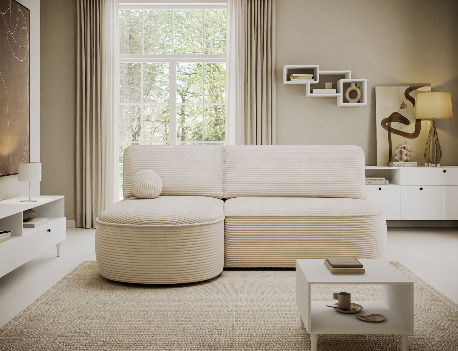 Kampinė sofa - lova Livosa Jarell 18, smėlio sp., kairinė, 144 x 220 cm x 93 cm - 5