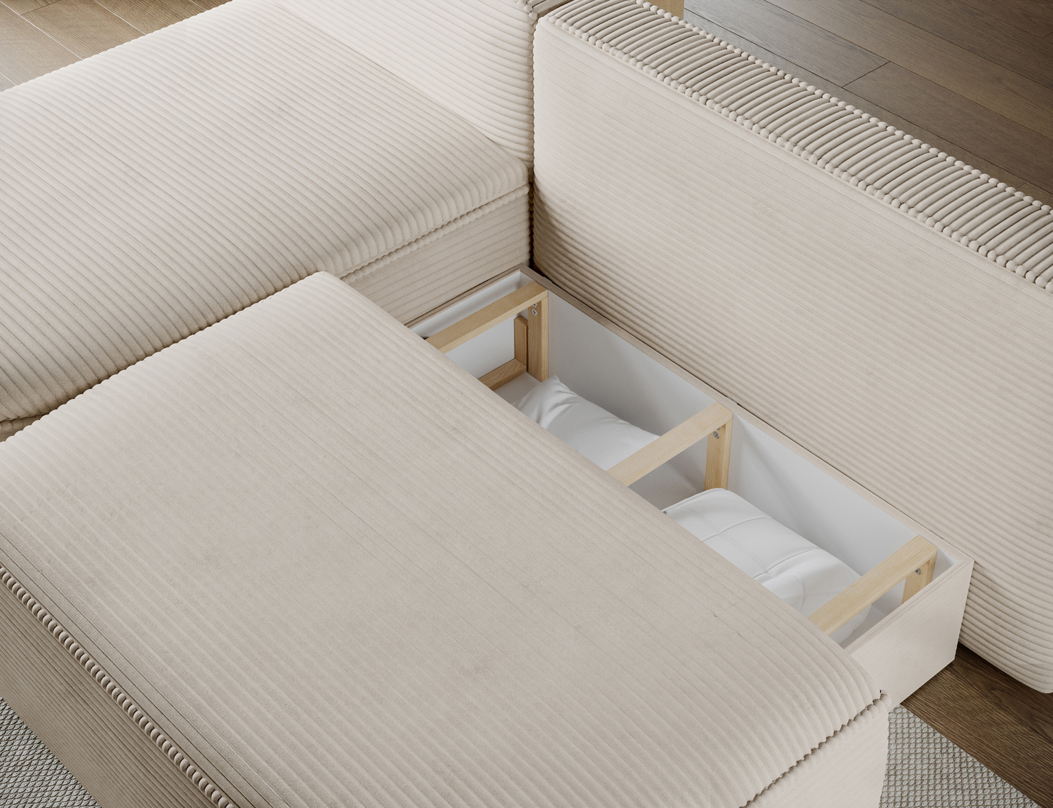 Kampinė sofa - lova Livosa Jarell 18, smėlio sp., kairinė, 144 x 220 cm x 93 cm - 6