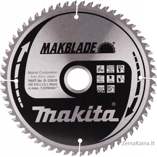 Medžio pjovimo diskas Makblade, 216 x 2,0 x 30 mm, 60 dantų, 5°, TCT-0