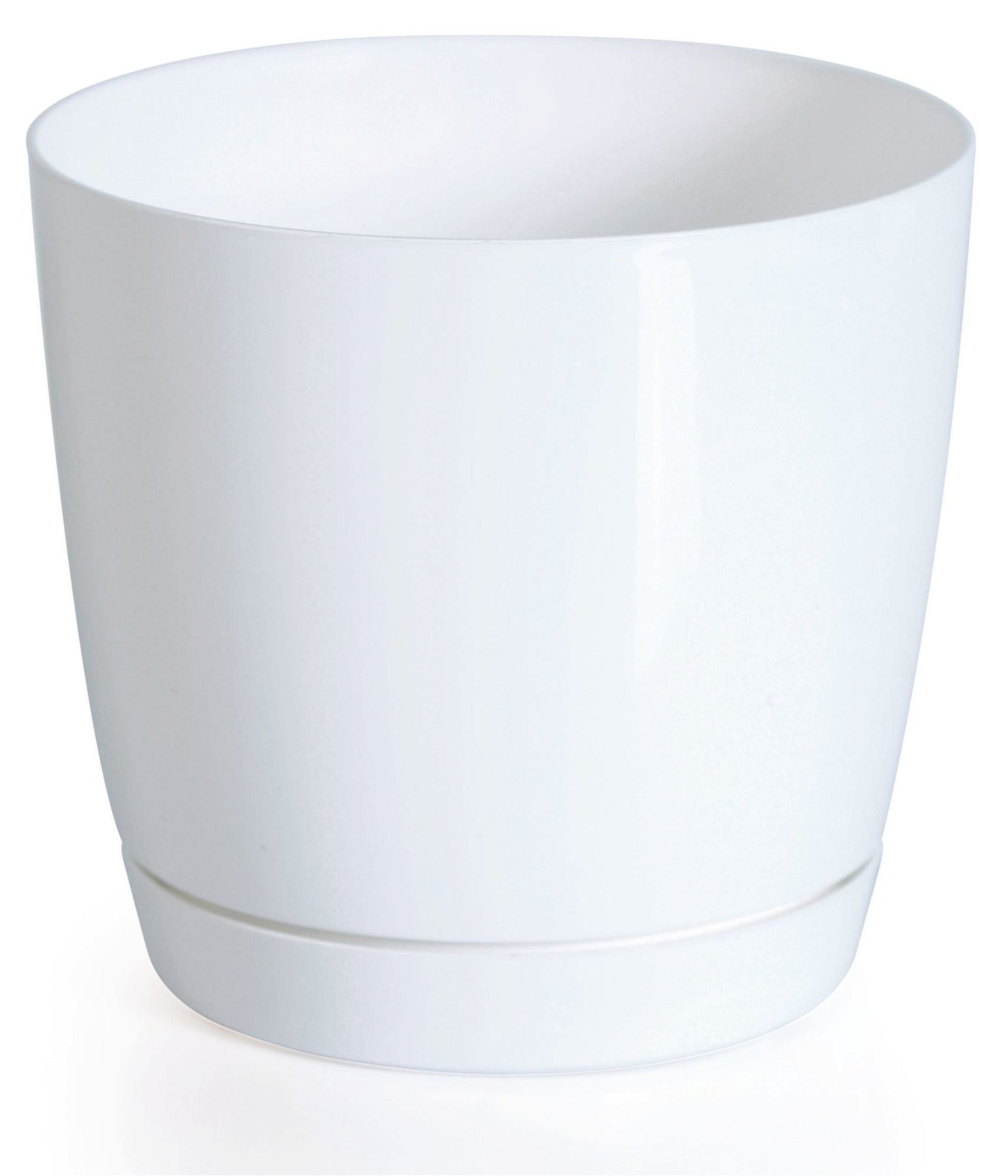 Plastikinis vazonas COUBI ROUND P, su lėkštele, baltos sp., 15,5 x 14,2 cm