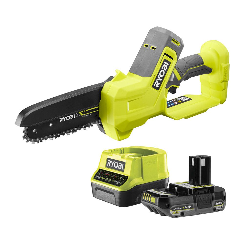 Akumuliatorinis grandininis genėjimo pjūklas RYOBI ONE+ RY18PS15A-120, 18 V, 2,0 Ah, 15 cm-0