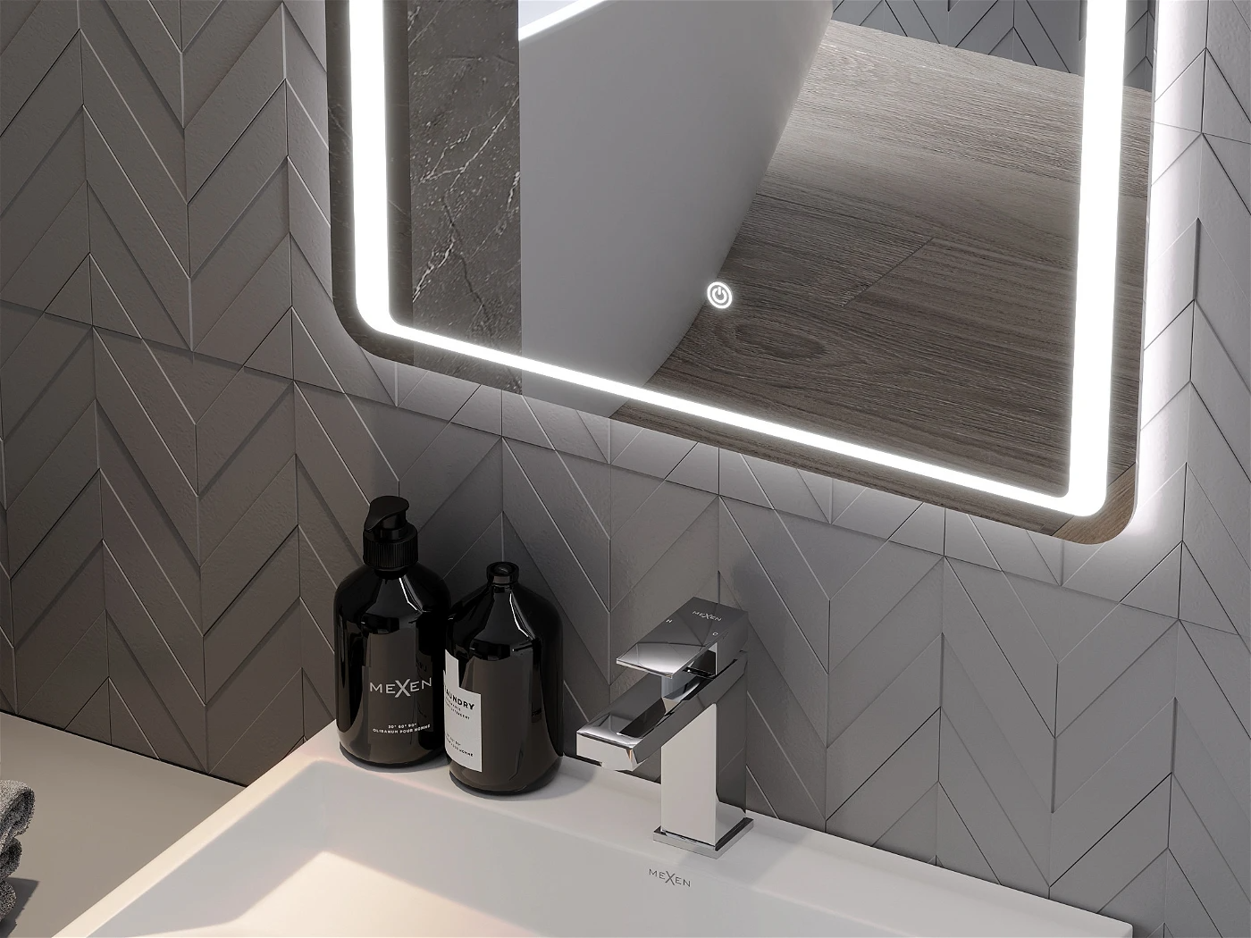 Vonios veidrodis Mexen Zusa su LED apšvietimu ir šildymo kilimėliu, 80 x 60 cm - 5