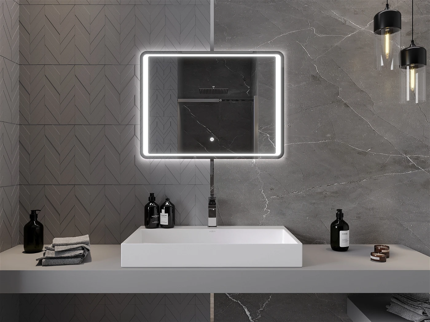 Vonios veidrodis Mexen Zusa su LED apšvietimu ir šildymo kilimėliu, 80 x 60 cm - 4
