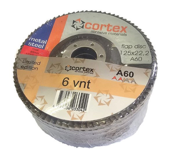 Žiedlapiniai šlifavimo diskai CORTEX, 125 x 22 mm, P60, aliuminio oksidas, 6 vnt.-0