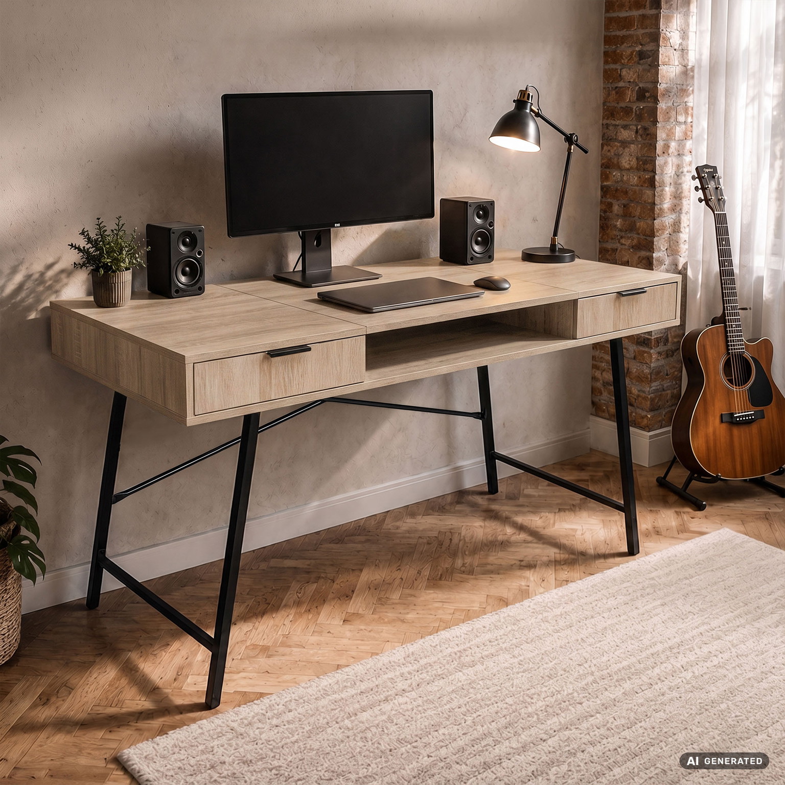 Rašomasis stalas su stalčiais Akord Furniture Factory Arden, 120 cm x 50 cm, 80.5 cm, juoda sp./sonoma ąžuolo sp. - 8