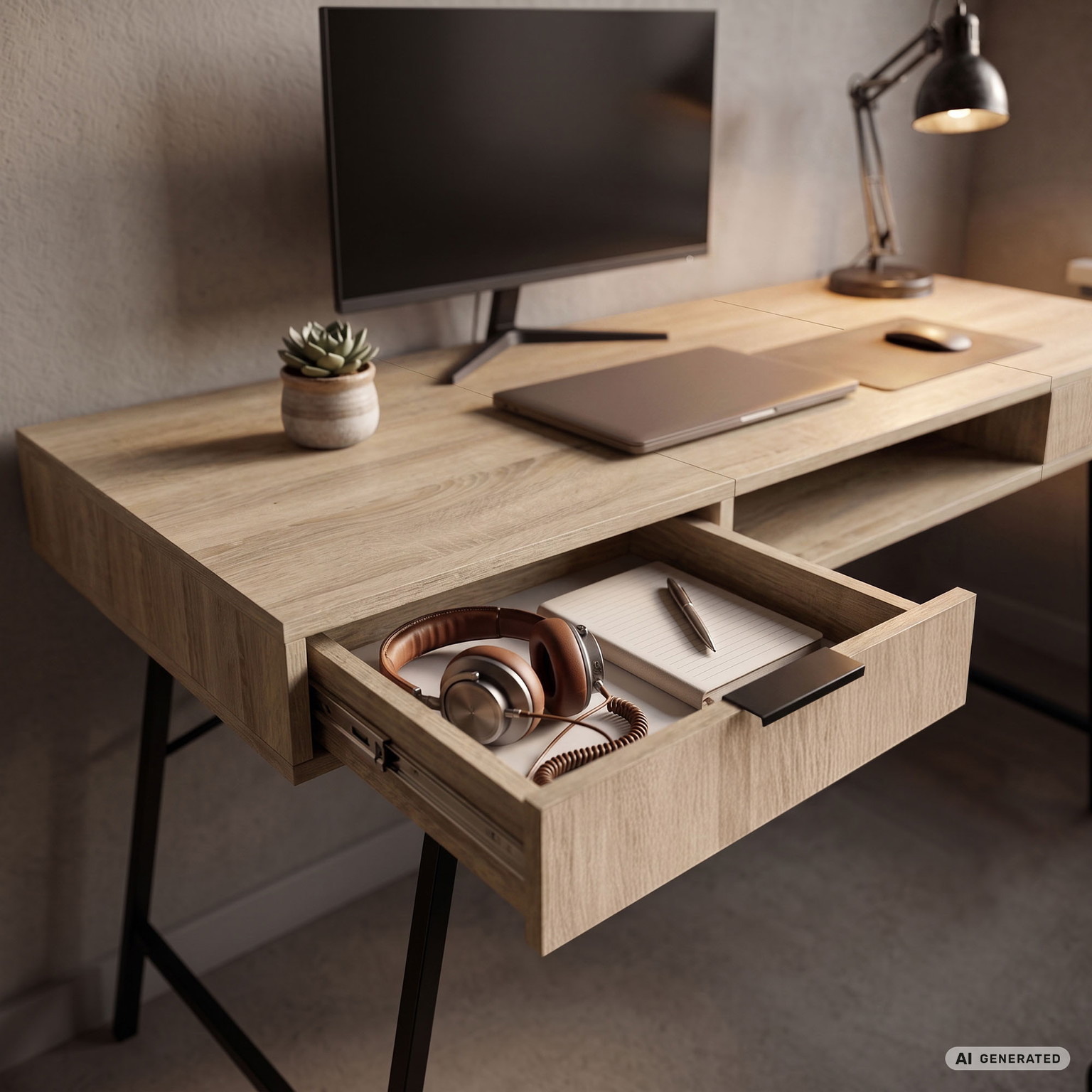 Rašomasis stalas su stalčiais Akord Furniture Factory Arden, 120 cm x 50 cm, 80.5 cm, juoda sp./sonoma ąžuolo sp. - 6