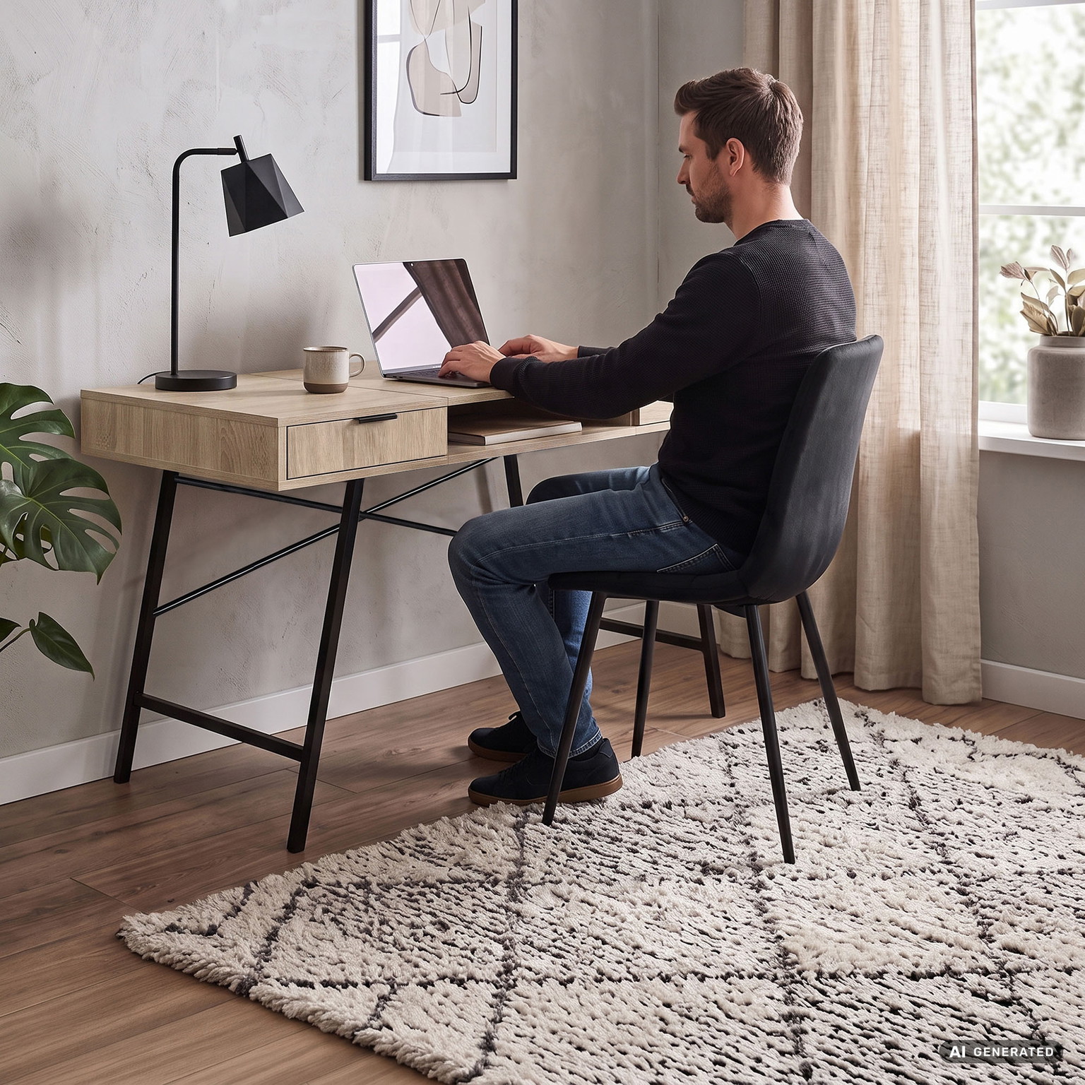 Rašomasis stalas su stalčiais Akord Furniture Factory Arden, 120 cm x 50 cm, 80.5 cm, juoda sp./sonoma ąžuolo sp. - 7