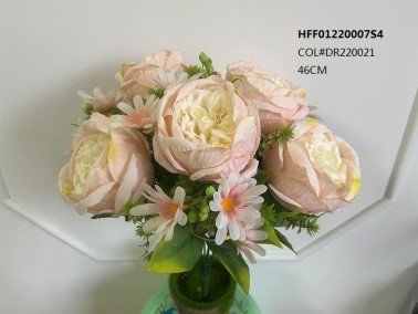 Dirbtinių gėlių puokštė ROSE, šv., rožinės sp., 12 žiedų