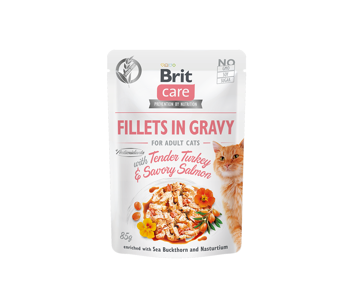 Konservuotas ėdalas katėms Brit Care Cat Fillets in Gravy Turkey&Salmon, 85 g