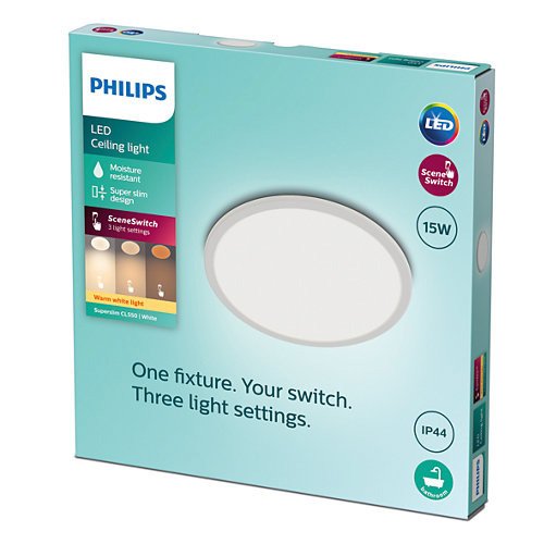 Paviršinis LED šviestuvas PHILIPS SUPERSLIM, IP44, 15 W, 2700 K, 1300 lm, dimer., baltos sp., Ø24 cm - 4