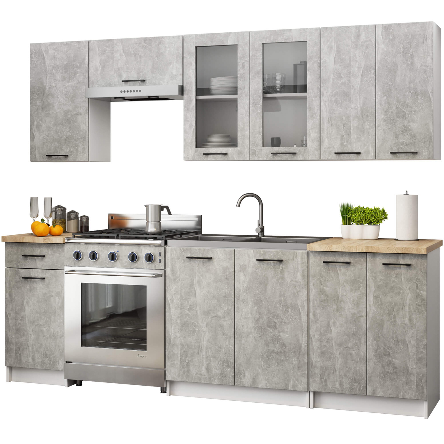 Virtuvės baldų komplektas OLIVIA H720 ,240 cm, balta/betono-0