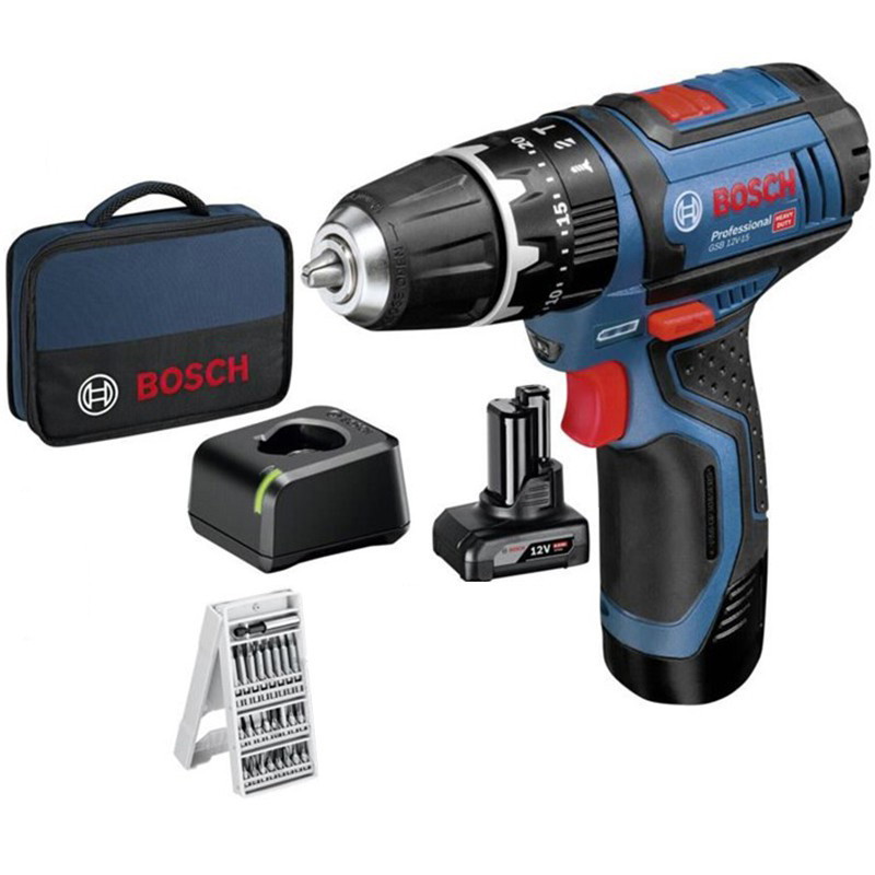 Smūginis suktuvas-gręžtuvas BOSCH PRO GSB 12V-15; 12 V; (1x2,0; 1x4,0 Ah) - 1