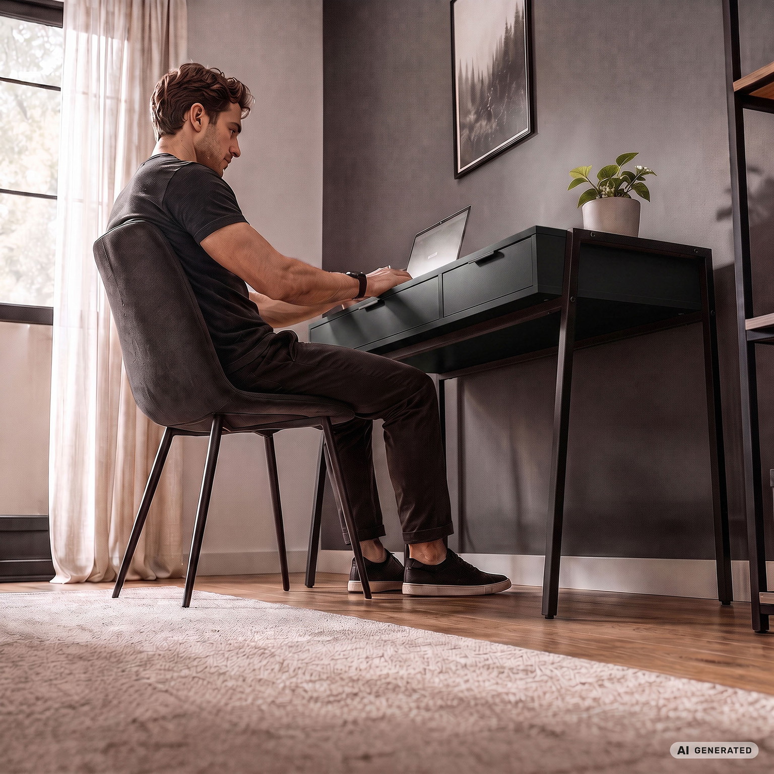 Rašomasis stalas su stalčiais Akord Furniture Factory Zentia, 100 cm x 45 cm, 80.5 cm, juoda sp. - 7