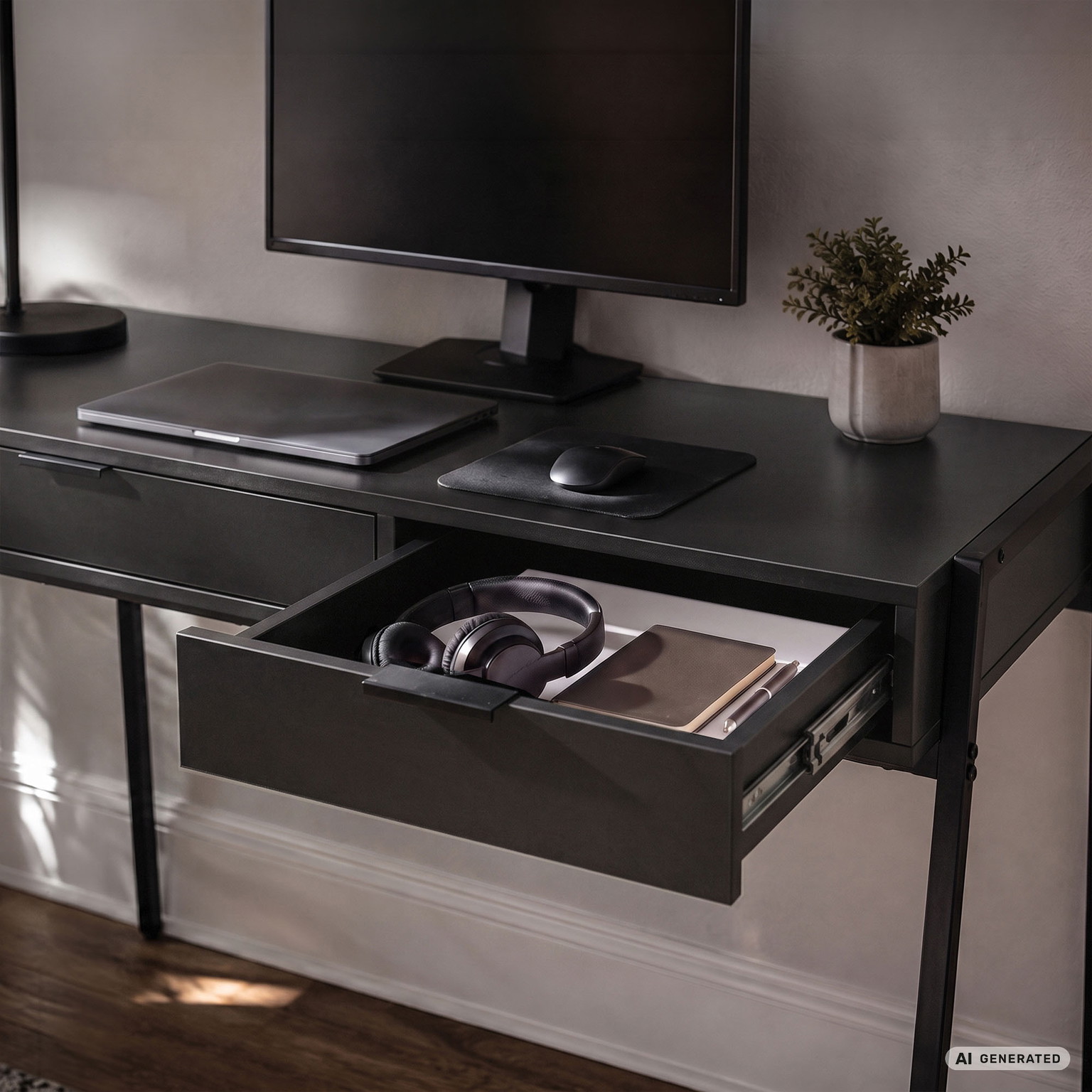 Rašomasis stalas su stalčiais Akord Furniture Factory Zentia, 100 cm x 45 cm, 80.5 cm, juoda sp. - 6