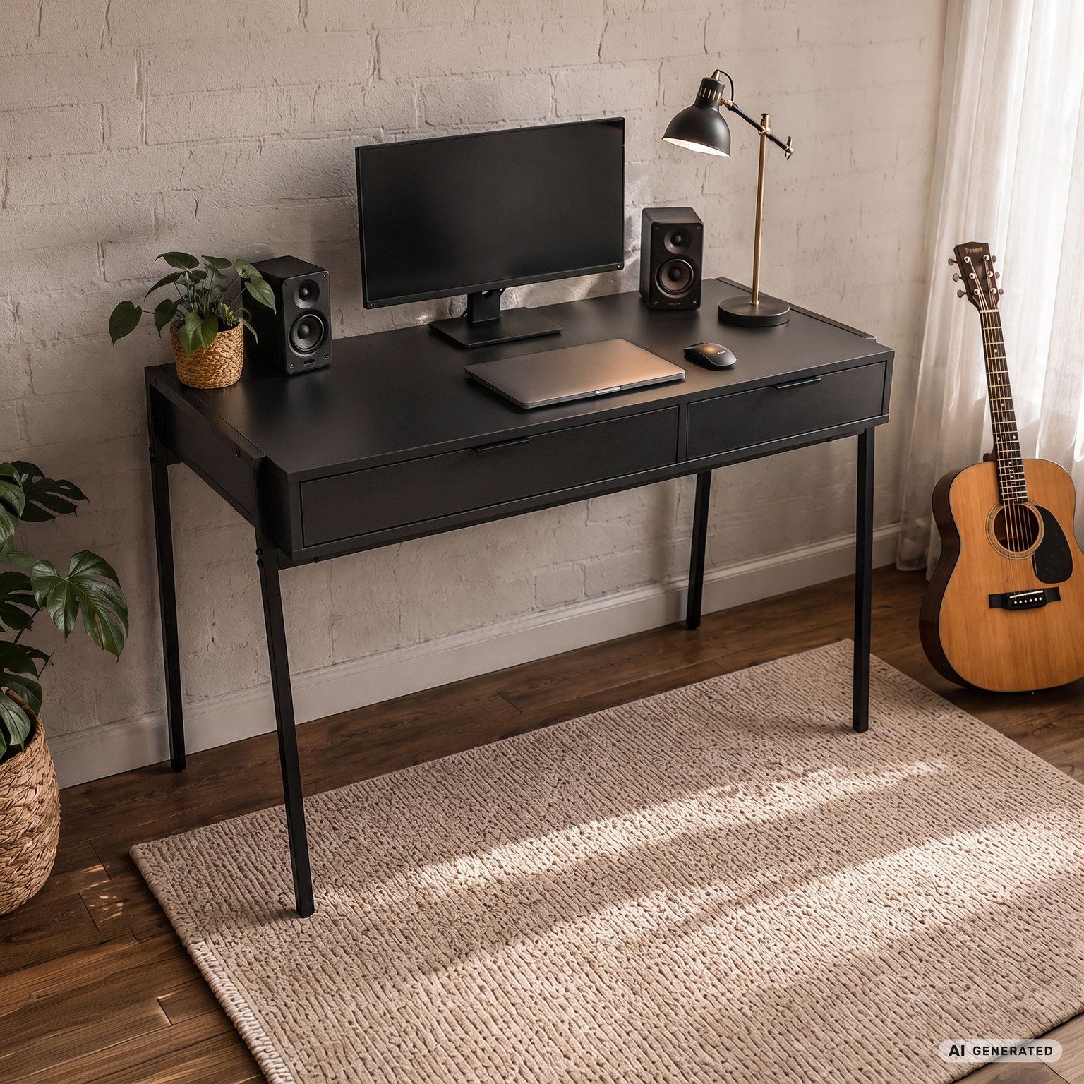 Rašomasis stalas su stalčiais Akord Furniture Factory Zentia, 100 cm x 45 cm, 80.5 cm, juoda sp. - 8