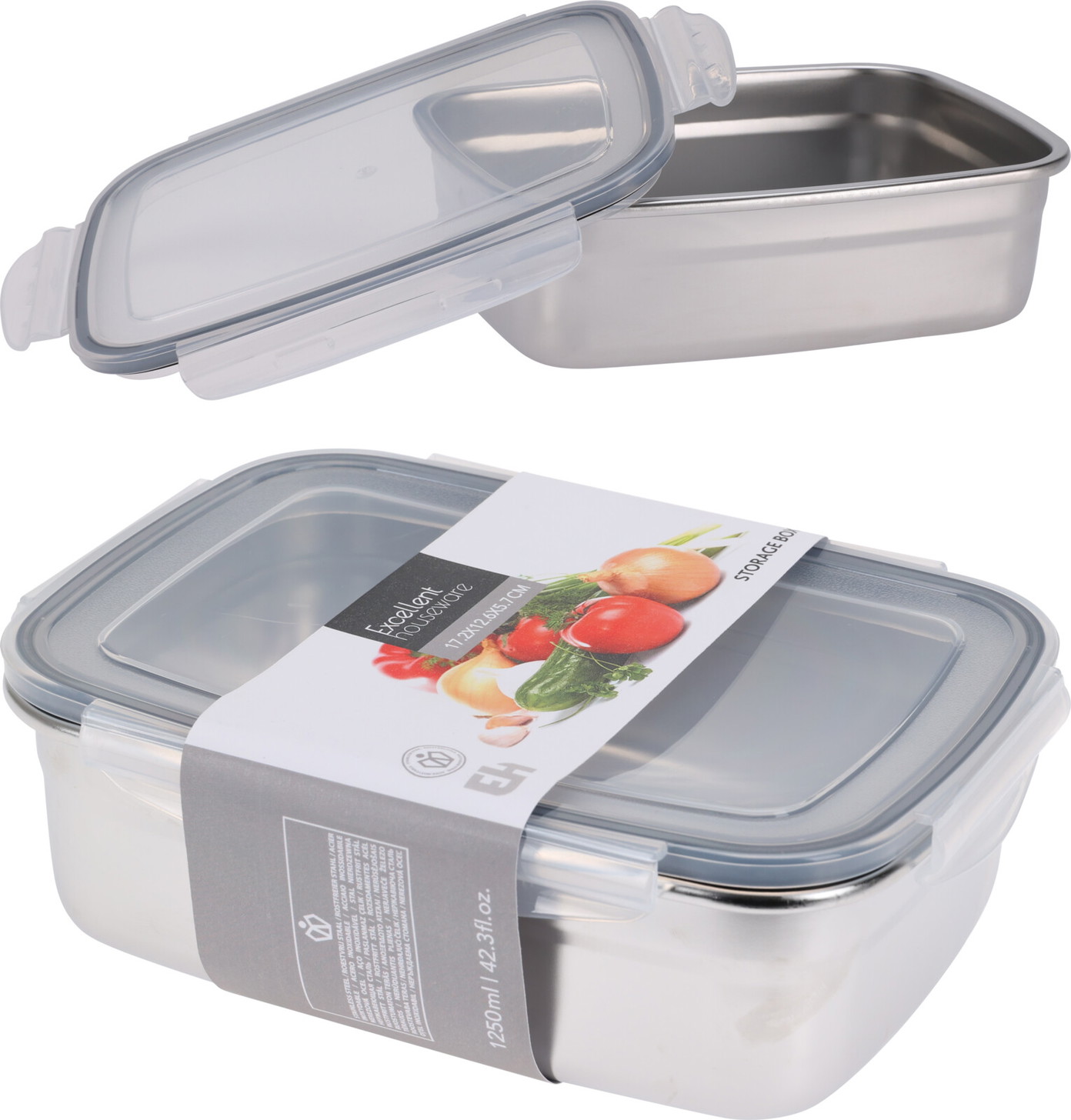 Metalinė maisto laikymo dėžutė, pilkos sp., 1250 ml, 1 vnt.-0