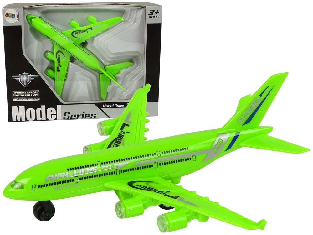 Keleivinis lėktuvas su garso ir šviesos efektais, žalias