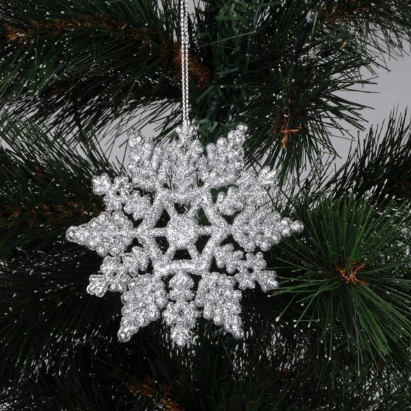 Pakabinama kalėdinė dekoracija GLITTER SNOWFLAKE, sidabrinės spalvos, 10 cm, 1 vnt-0