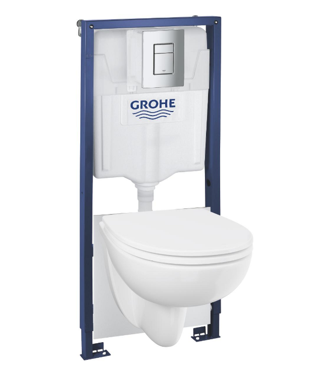Unitazo kompl. GROHE Solido 5in1:pot. rėmas, unitaz. BAU Ceramic, l.nusileidž.dang., mygt.-0