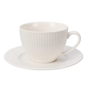 Porcelianinis puodelis su lėkštute BONE RIBBED, baltos sp., 240 ml-0