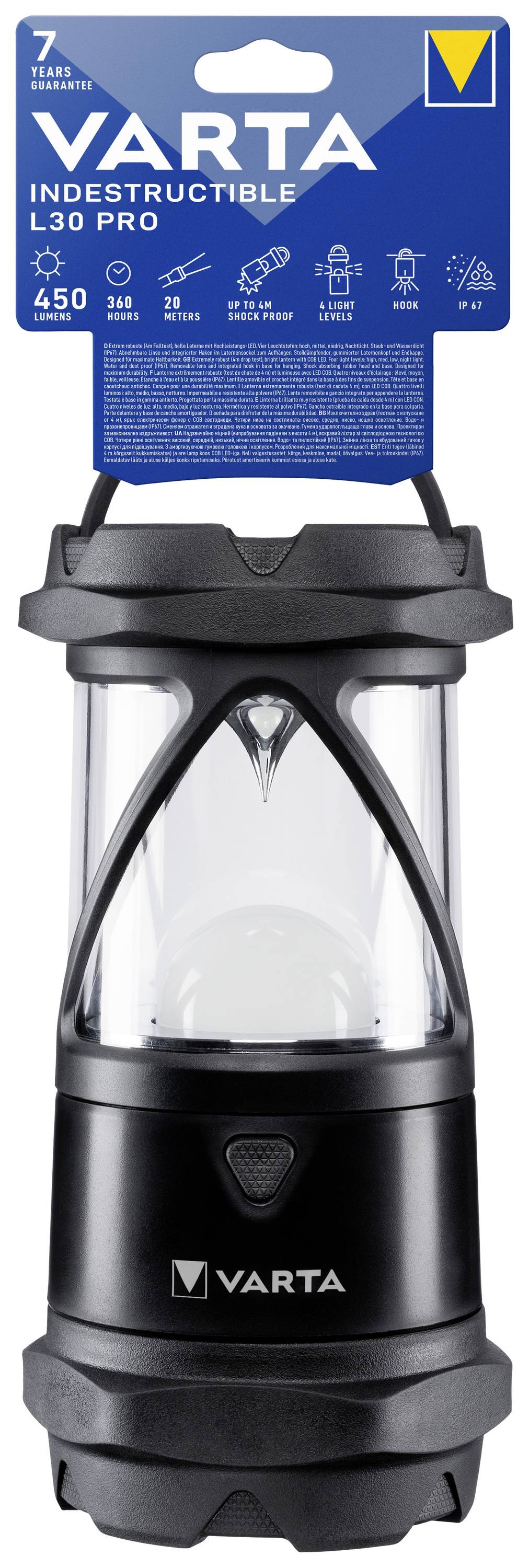 LED stovyklavimo žibintas VARTA Camping, IP67, 450 lm, elementai 6xAA (neįeina) veikia iki 360 val-1