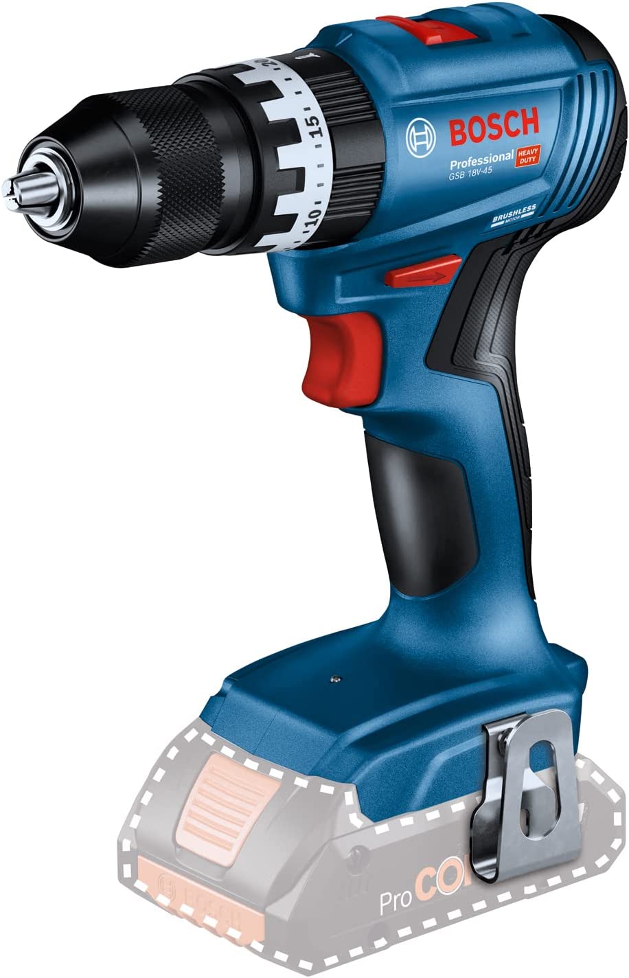 Akumuliatorinis smūginis suktuvas-gręžtuvas BOSCH PRO GSB 18V-45, (2x2.0Ah, L-case) - 3