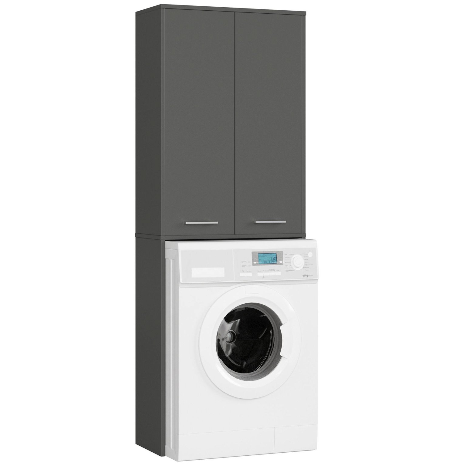 Pastatoma vonios spintelė virš skalbimo mašinos FIN 2D, 60 cm, pilka