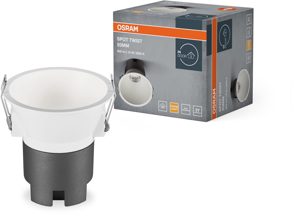 Įleidžiamas LED šviestuvas OSRAM SPOT TWIST, IP20 10W 3000K 800lm, baltos sp., ø9,3cm-1