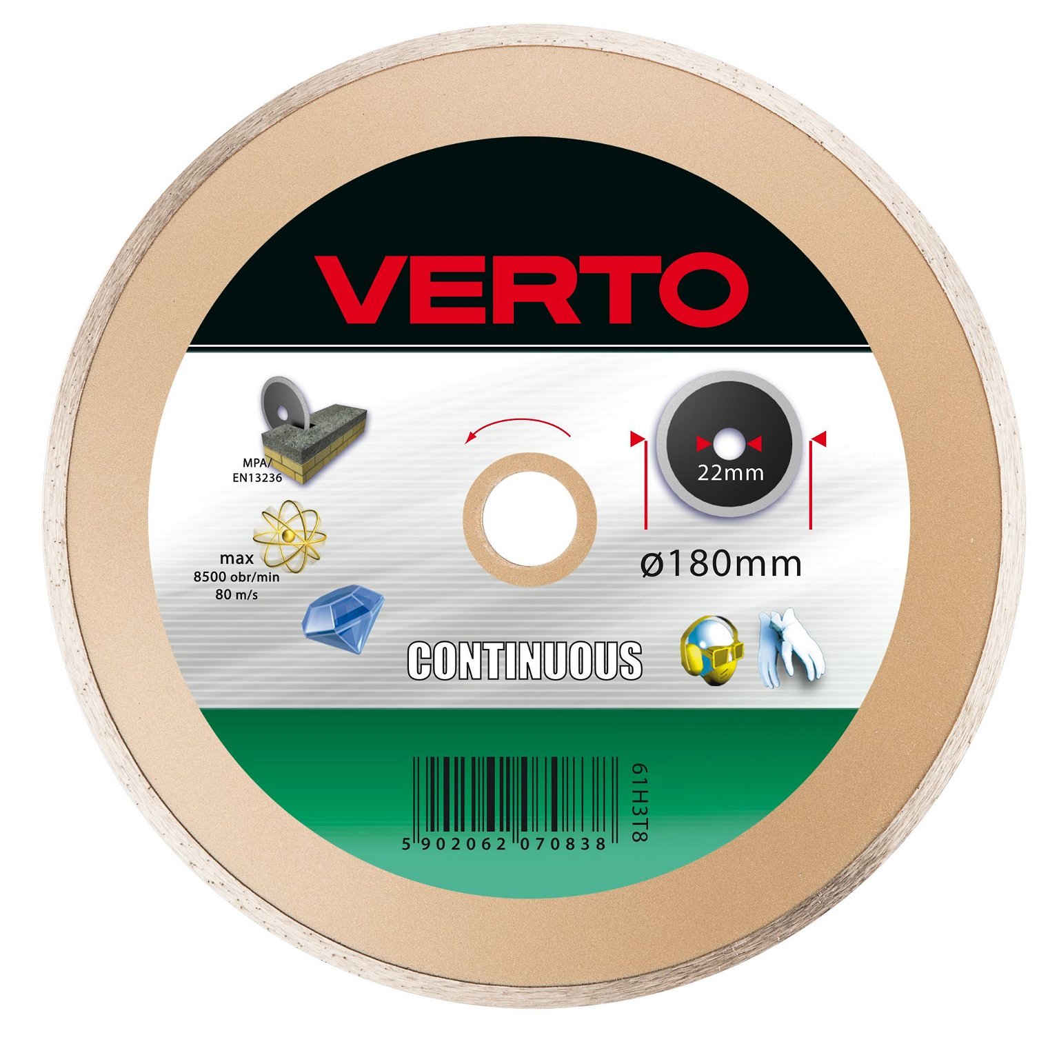 Deimantinis pjovimo diskas VERTO, ištisas, 180 mm