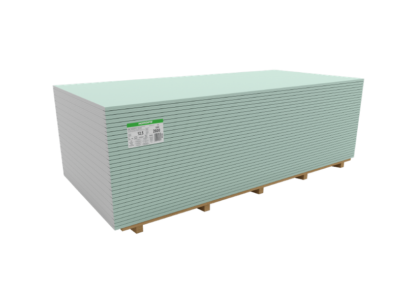 Gipskartonio plokštė NORGIPS GKBI, impregnuota, 12,5 x 1200 x 2600 mm