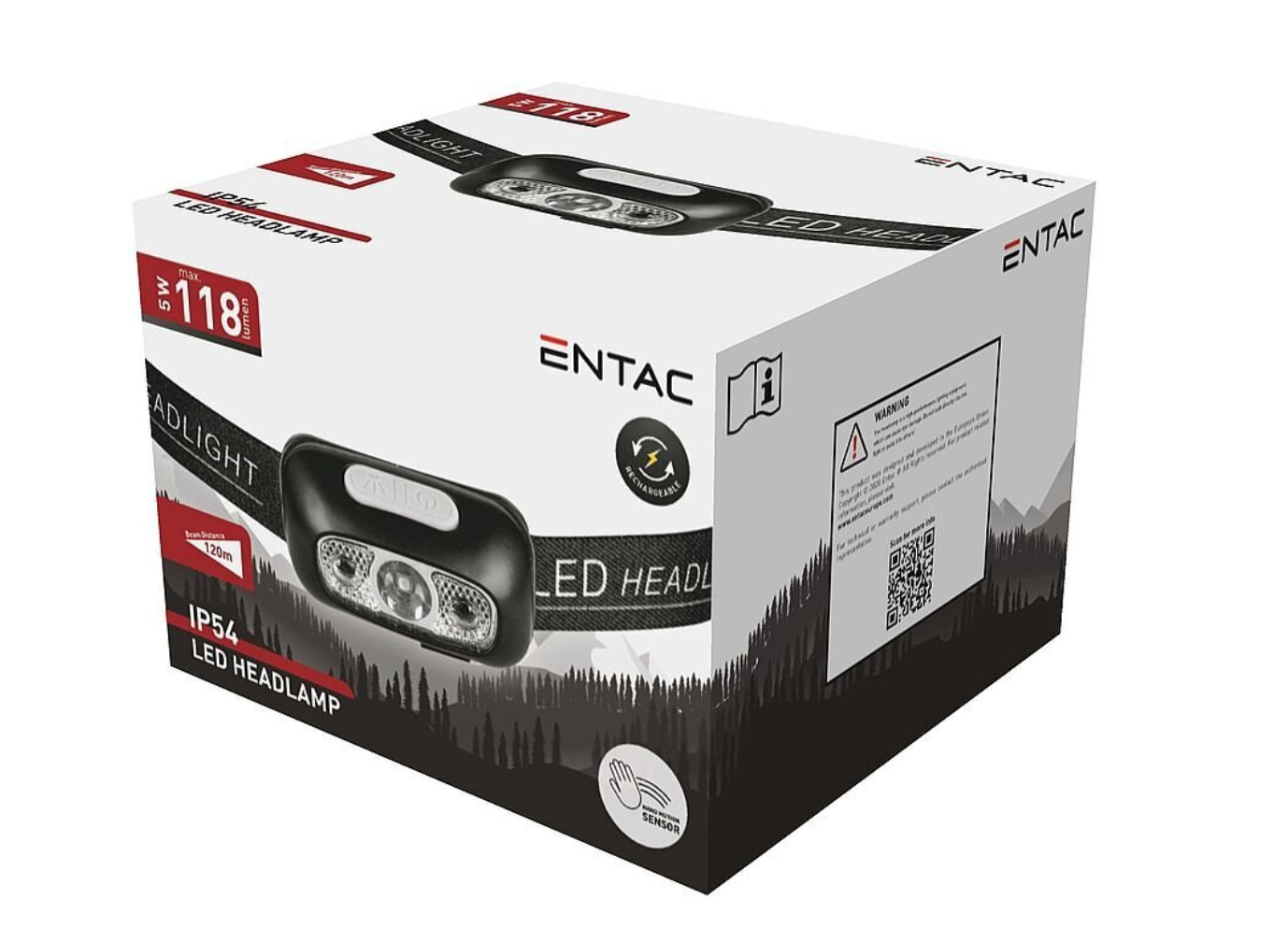 LED žibintas ant galvos ENTAC, IP54, 5W, 118lm, 700mAh, pakraunamas, USB, su sensoriumi - 3