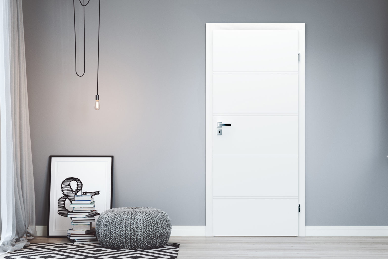 Vidaus durų varčia Trim, baltos sp., mat., 644 x 2030 x 40 mm, dešinė-1