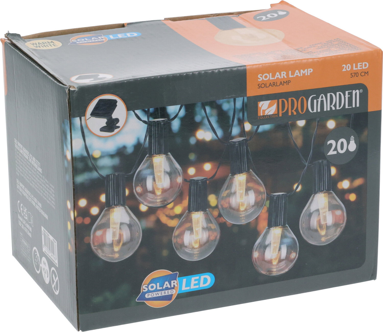 Terasų elektrinė girlianda PARTY BULBS TRANSPERENT įkraun. saulės energija 20LED šiltai balta 5,7m-1