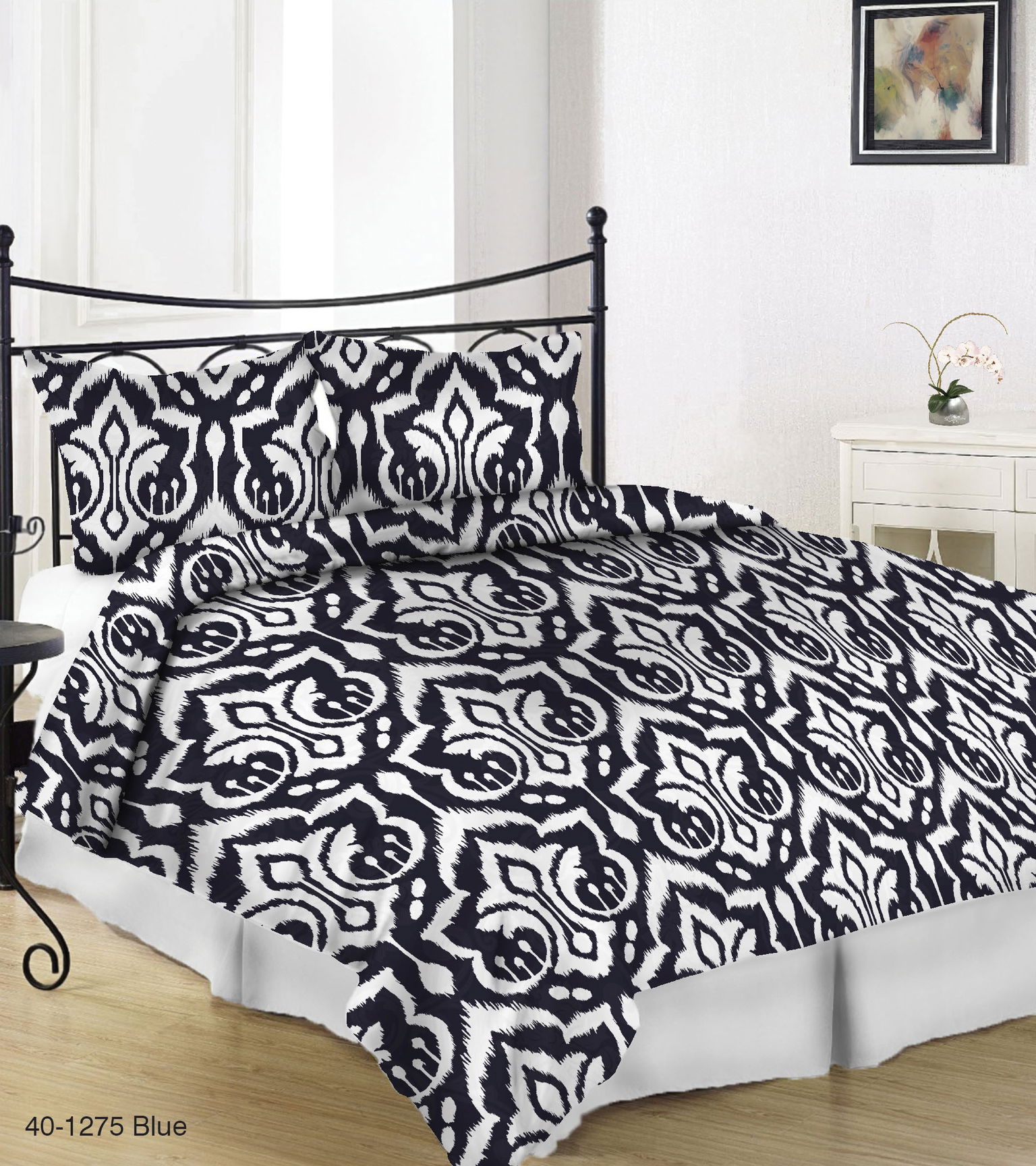 Mako satino patalynės komplektas NOSTRA 40-1275 BLUE, 200x220cm, 2x50x70cm, 100% medvilnės