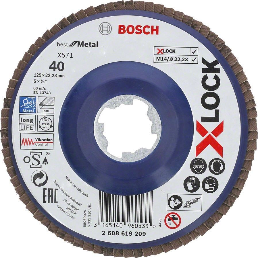 Žiedlapinis šlifavimo diskas BOSCH X-Lock, 125 mm, K 40 mm