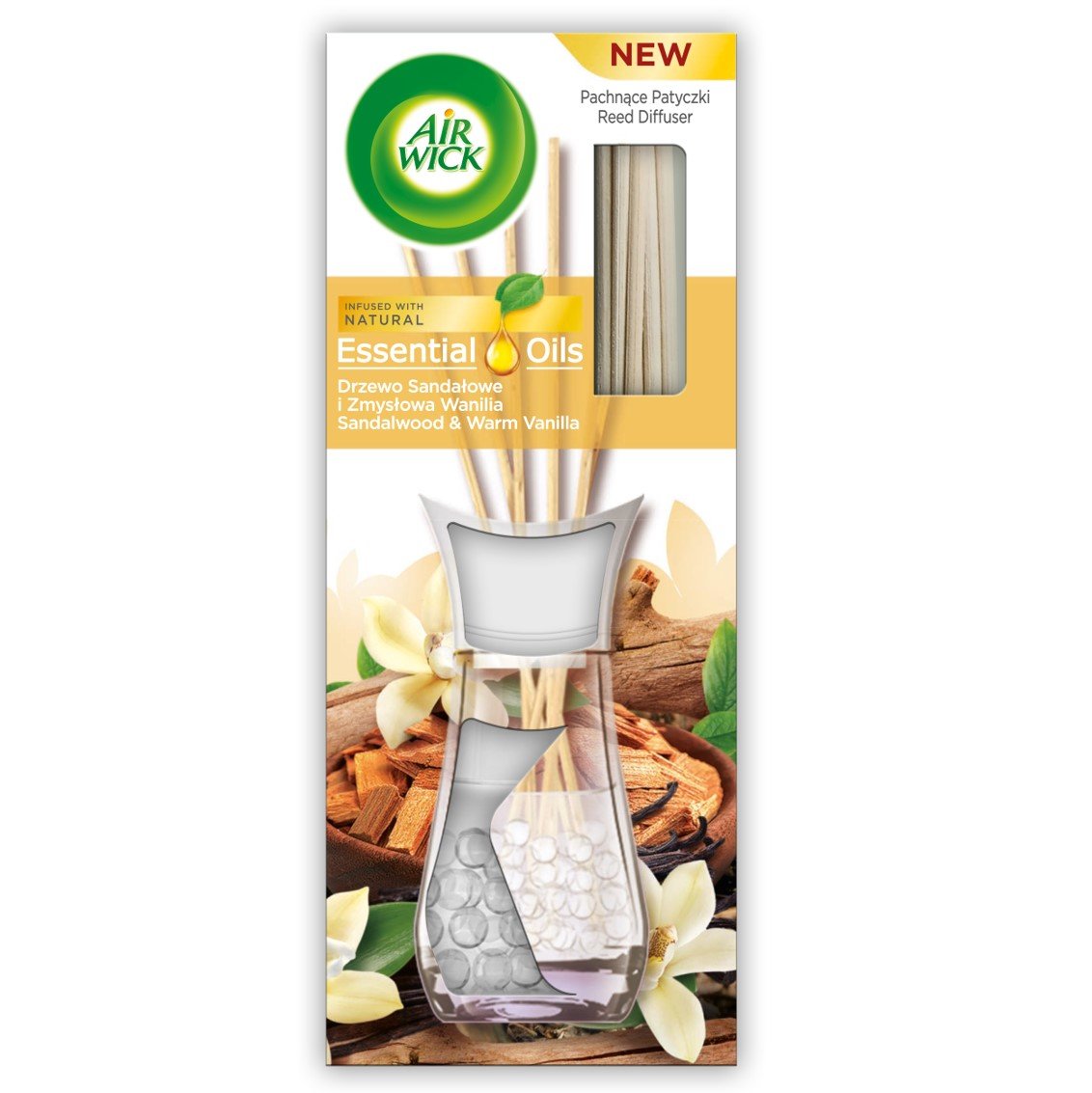 Kvapas namams su pagaliukais AIRWICK, santalų ir jausmingos vanilės kvapo, 30 ml