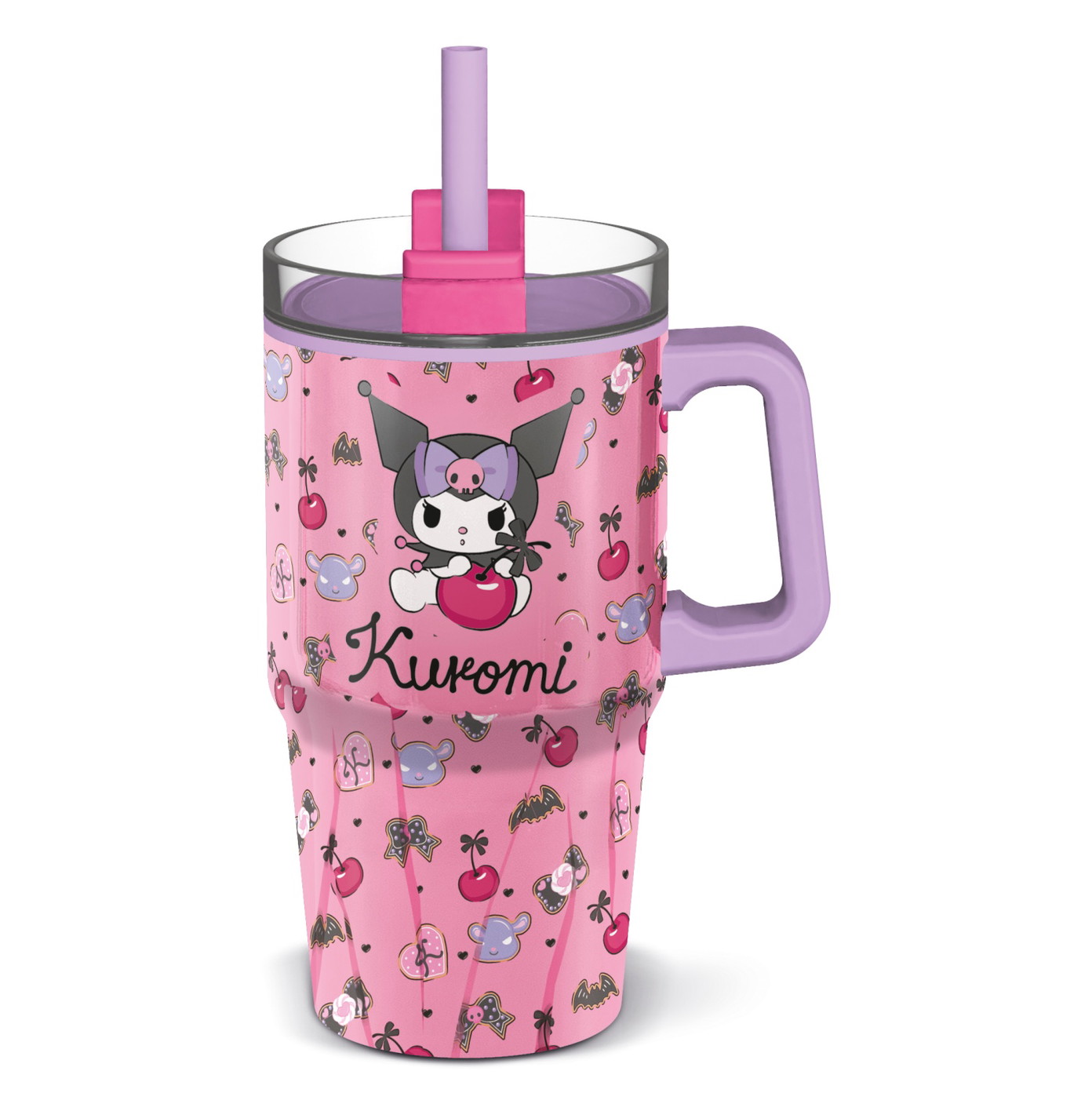 Gertuvė su šiaudeliu KUROMI, rožinės sp., 640 ml-0