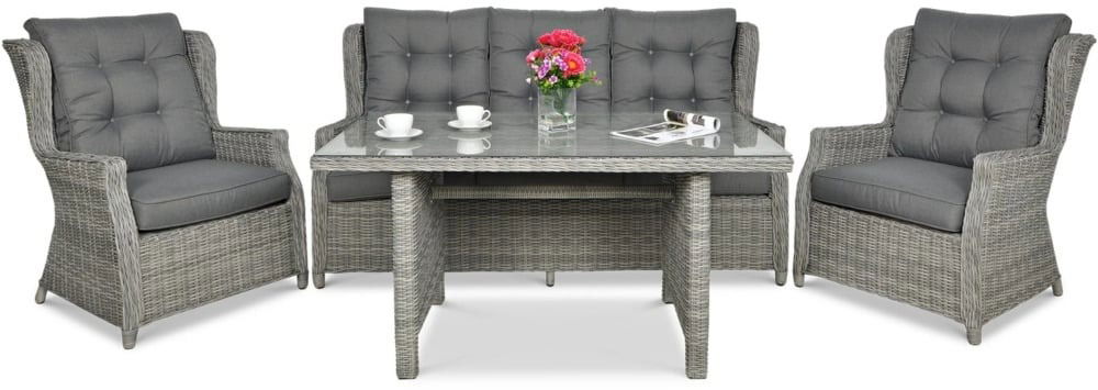 Lauko baldų komplektas TRIVENTO DINING 3 + su pufais, Stone Grey-1
