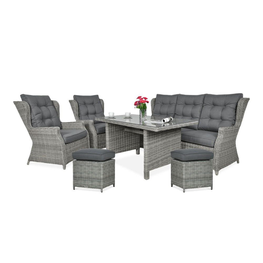 Lauko baldų komplektas TRIVENTO DINING 3 + su pufais, Stone Grey-0